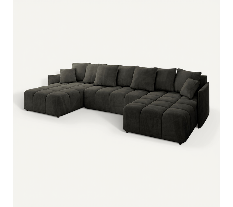 Canapé D'angle Convertible Onil-u 355x189x68 Angle Panoramique En Velours - Noir