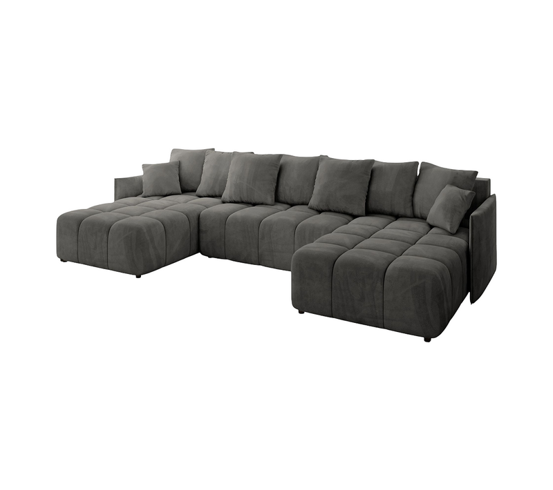 Canapé Panoramique Convertible Lonli-u 350x190x68cm Gris Foncé Velours