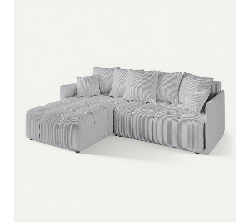 Canapé D'angle Convertible Onil-l 251x189x68 Angle Gauche En Tissu - Gris