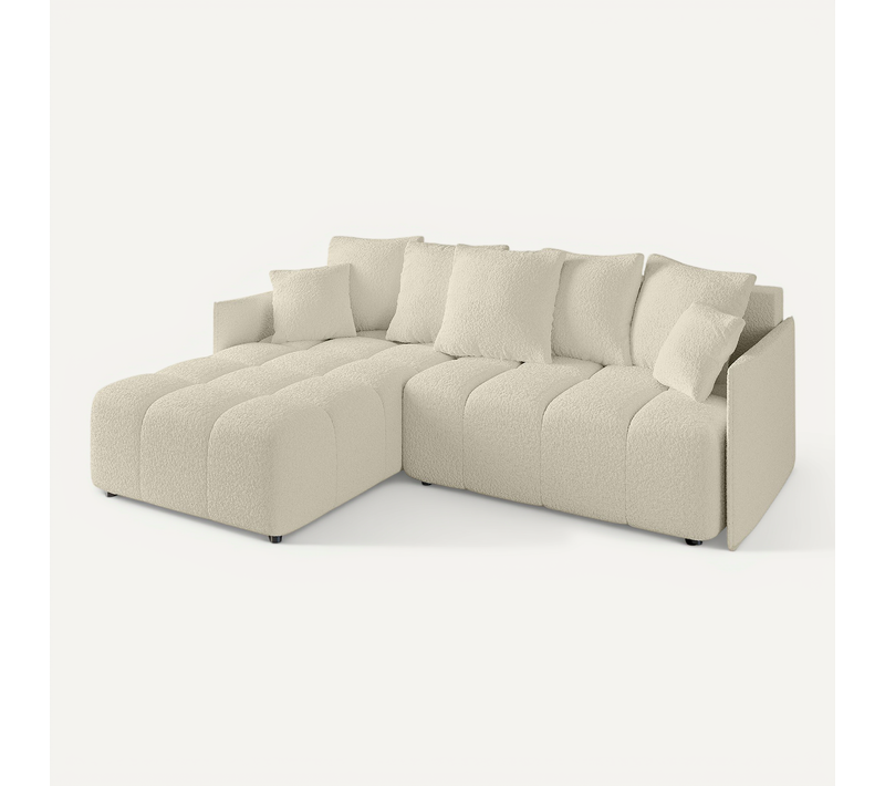 Canapé D'angle Convertible Onil-l 251x189x68  Angle Gauche En Bouclette - Beige