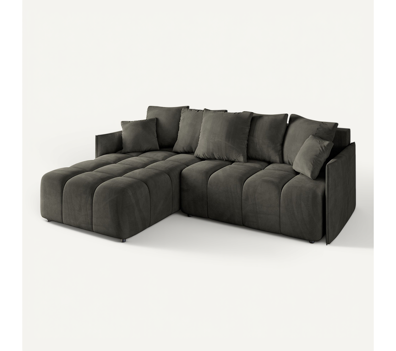 Canapé D'angle Convertible Onil-l 251x189x68 Angle Gauche En Velours - Noir