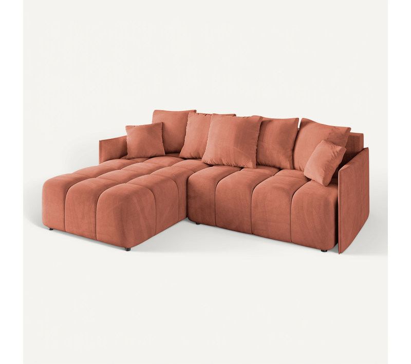 Canapé D'angle Convertible Onil-l 251x189x68 Angle Gauche En Velours - Apricot