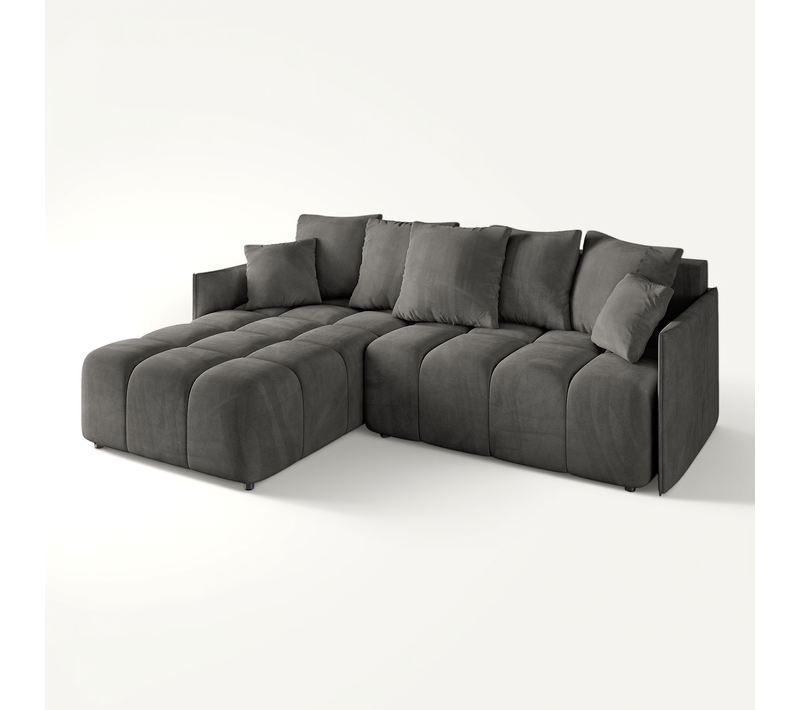 Canapé D'angle Convertible Onil-l 251x189x68 Angle Gauche En Velours - Gris Foncé