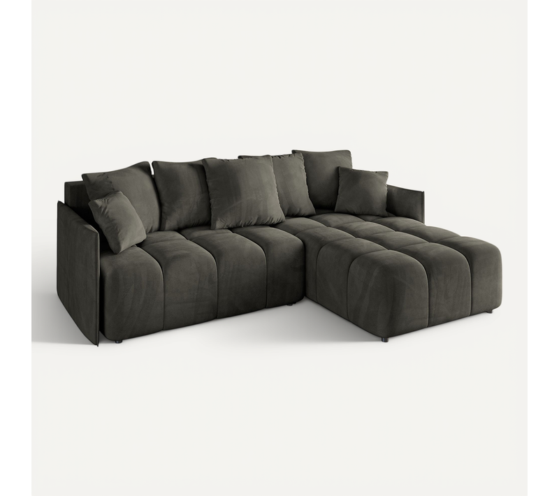 Canapé D'angle Convertible Onil-l 251x189x68 Angle Droit En Velours - Noir