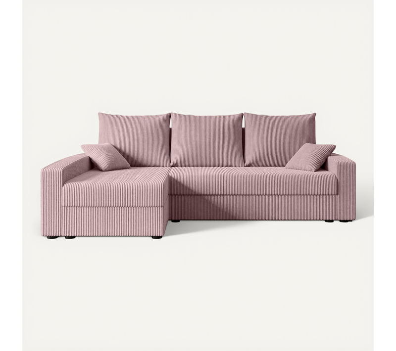 Canapé D'angle Convertible Alesia-l 231x140x90, Angle Gauche, Tissu - Rose