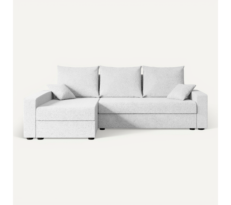 Canapé D'angle Convertible Alesia-l 231x140x90, Angle Gauche, Tissu - Blanc