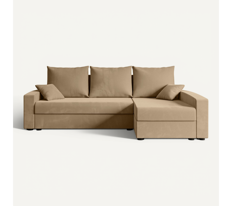 Canapé D'angle Convertible Alesia-l 231x140x90, Angle Droit, Velours - Beige
