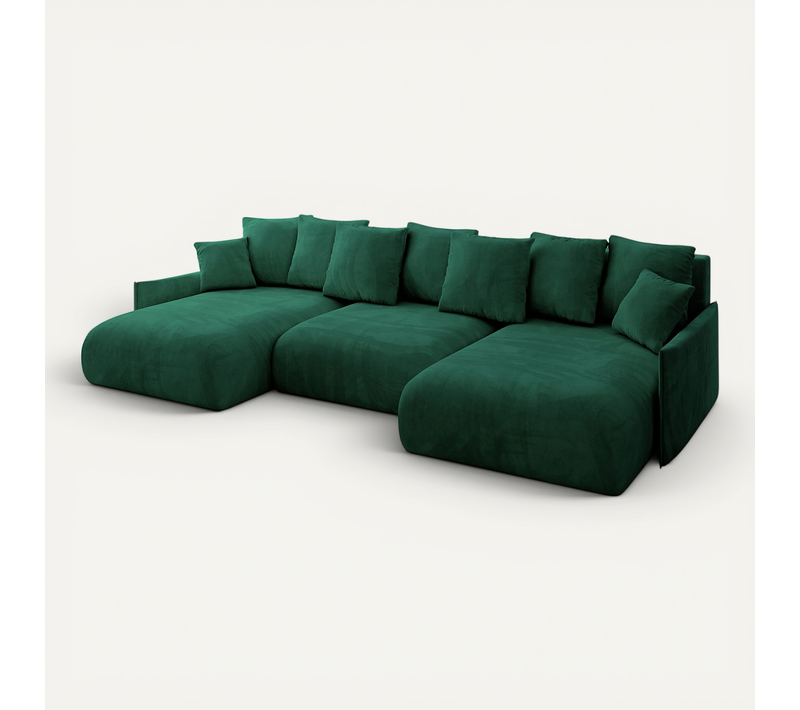 Canapé D'angle Convertible Onesk-u-v1 317x177x72 Angle Panoramique En Velours - Vert