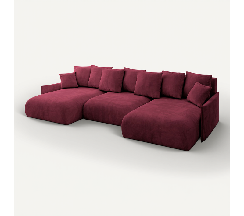 Canapé D'angle Convertible Onesk-u-v1 317x177x72 Angle Panoramique En Velours - Rouge Bordeaux