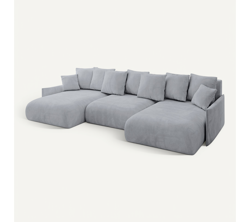 Canapé D'angle Convertible Onesk-u-v1 317x177x72 Angle Panoramique En Velours - Gris