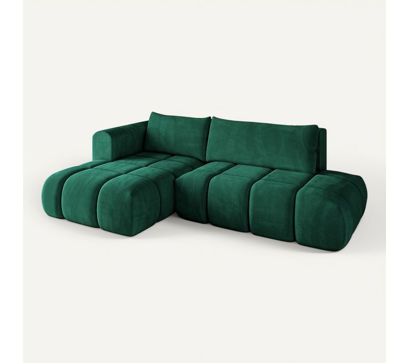 Canapé D'angle Convertible Cloud-l 280x185x90  Angle Gauche En Velours - Vert