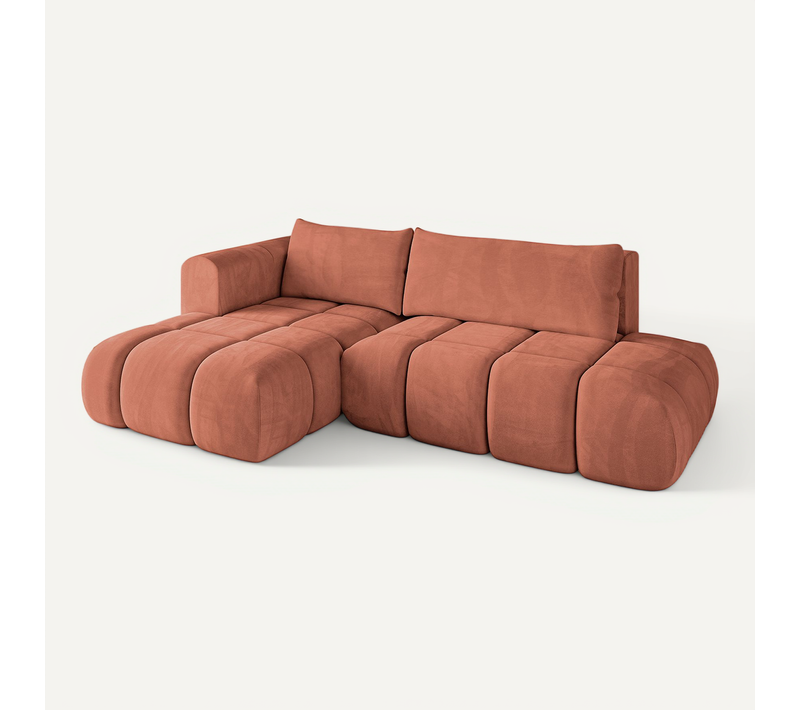Canapé D'angle Convertible Cloud-l 280x185x90  Angle Gauche En Velours - Apricot