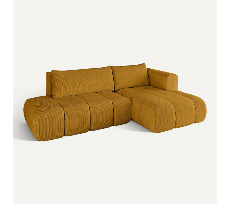 Canapé D'angle Convertible Cloud-l 280x185x90  Angle Droit En Tissu - Jaune Moutarde