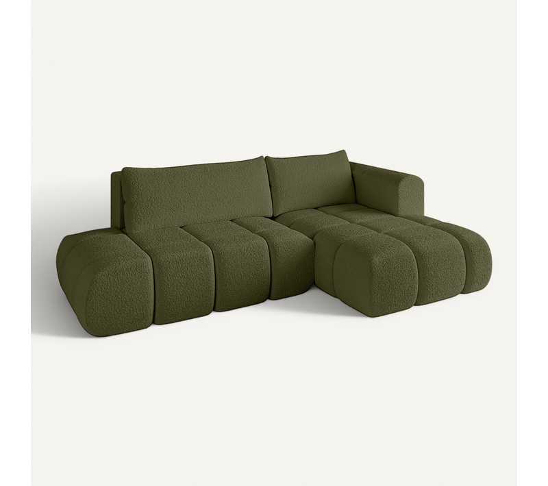 Canapé D'angle Convertible Cloud-l 280x185x90  Angle Droit En Bouclette - Vert