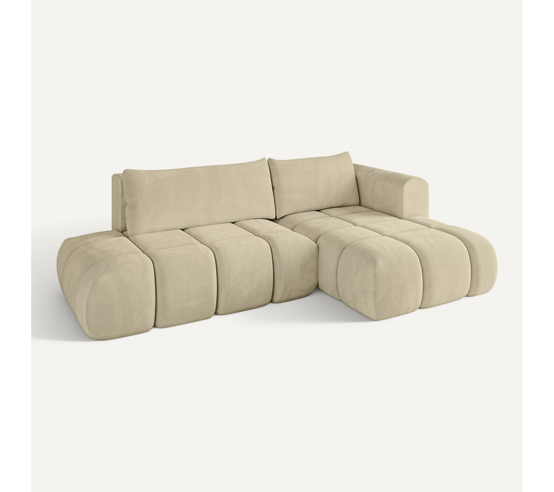 Canapé D'angle Convertible Cloud-l 280x185x90  Angle Droit En Velours - Beige
