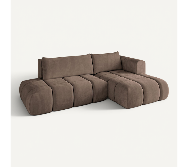 Canapé D'angle Convertible Cloud-l 280x185x90 Angle Droit En Velours - Marron