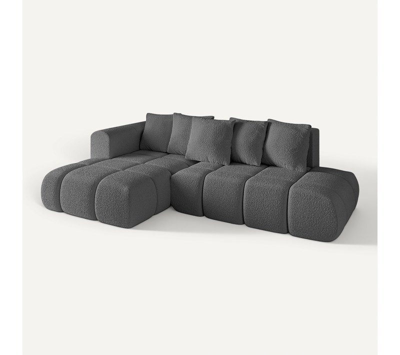 Canapé D'angle Convertible Cloud-l-v1 280x185x90  Angle Gauche En Bouclette - Gris