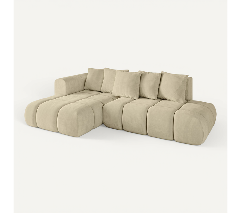 Canapé D'angle Convertible Cloud-l-v1 280x185x90  Angle Gauche En Velours - Beige