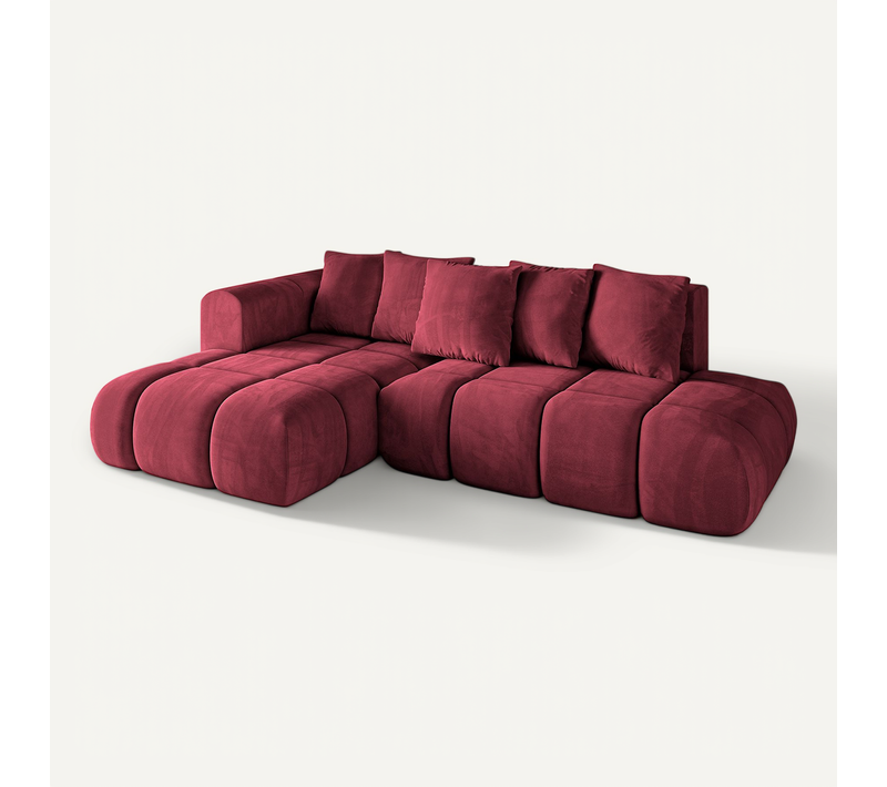 Canapé D'angle Convertible Cloud-l-v1 280x185x90  Angle Gauche En Velours - Rouge Bordeaux