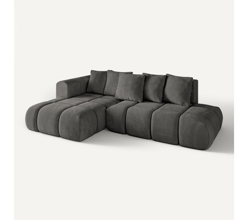 Canapé D'angle Convertible Cloud-l-v1 280x185x90  Angle Gauche En Velours - Gris Foncé