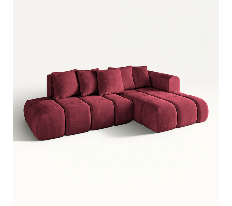 Canapé D'angle Convertible Cloud-l-v1 280x185x90 Angle Droit En Velours - Rouge Bordeaux