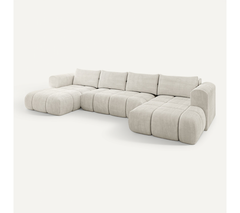 Canapé D'angle Convertible Cloud-u 405x185x90 Angle Panoramique En Tissu - Crémeux