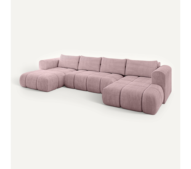 Canapé D'angle Convertible Cloud-u 405x185x90  Angle Panoramique En Tissu - Rose