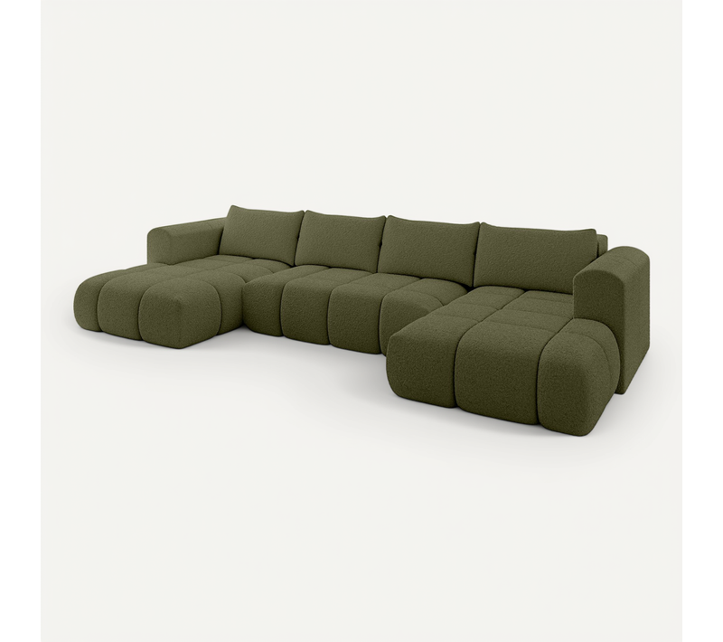 Canapé D'angle Convertible Cloud-u 405x185x90  Angle Panoramique En Bouclette - Vert