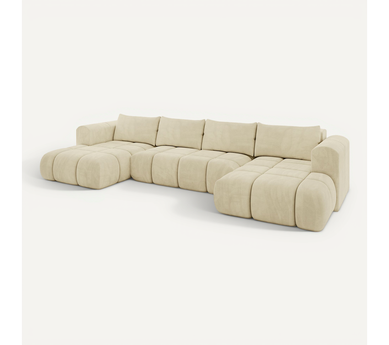 Canapé D'angle Convertible Cloud-u 405x185x90  Angle Panoramique En Velours - Beige