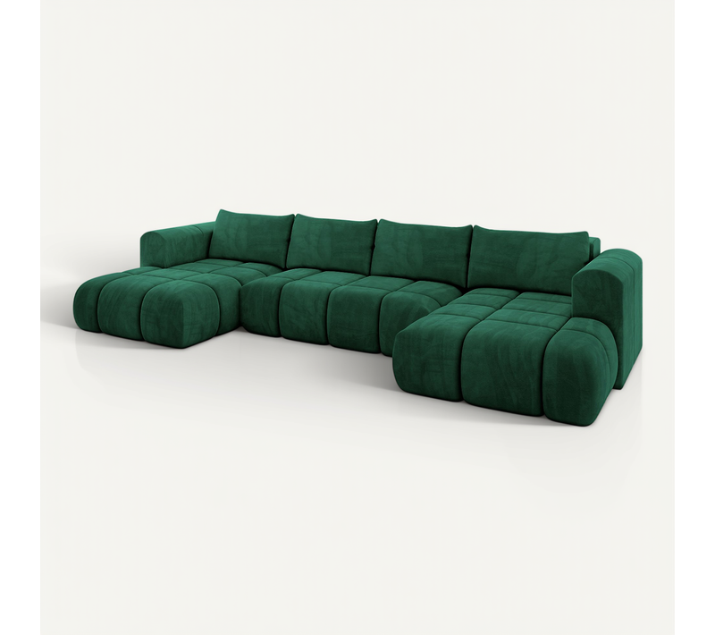 Canapé D'angle Convertible Cloud-u 405x185x90 Angle Panoramique En Velours - Vert