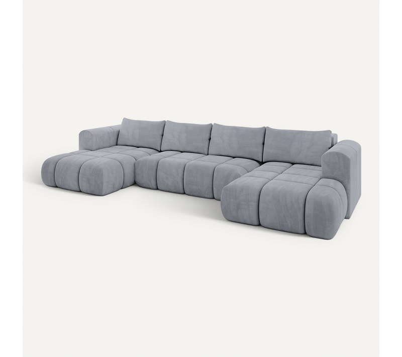 Canapé D'angle Convertible Cloud-u 405x185x90 Angle Panoramique En Velours - Gris