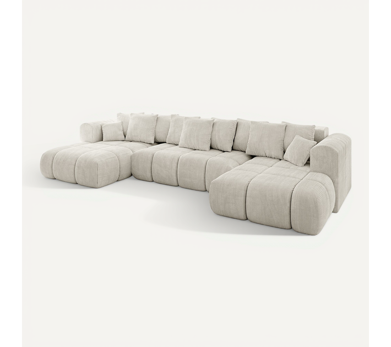 Canapé D'angle Convertible Cloud-u-v1 405x185x90  Angle Panoramique En Tissu - Crémeux