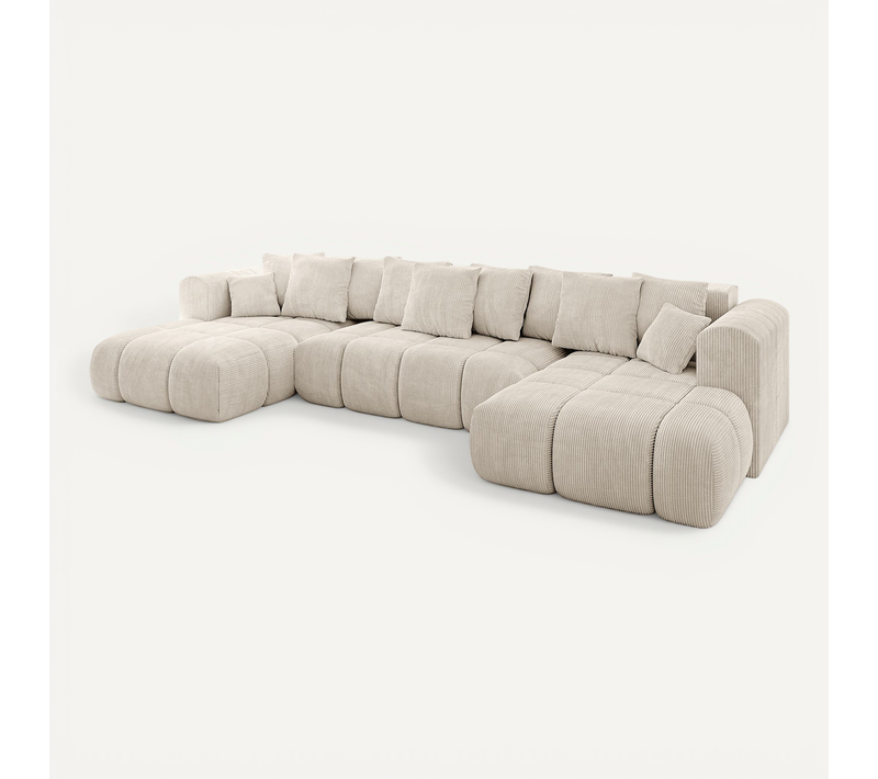 Canapé D'angle Convertible Cloud-u-v1 405x185x90 Angle Panoramique En Tissu - Beige