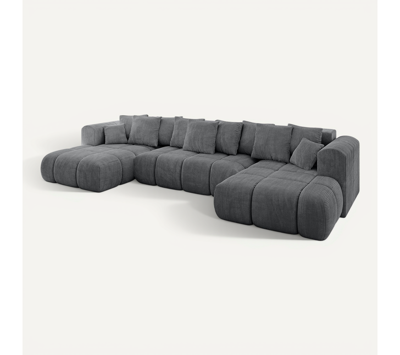 Canapé D'angle Convertible Cloud-u-v1 405x185x90  Angle Panoramique En Tissu - Gris Foncé
