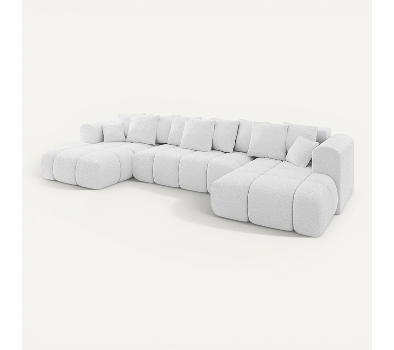 Canapé D'angle Convertible Cloud-u-v1 405x185x90 Angle Panoramique En Bouclette - Blanc