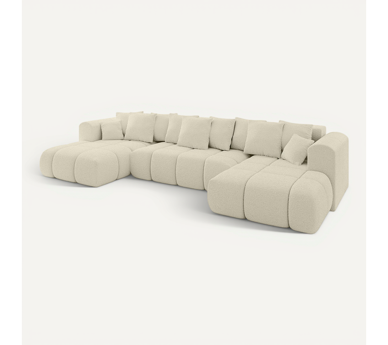 Canapé D'angle Convertible Cloud-u-v1 405x185x90 Angle Panoramique En Bouclette - Beige