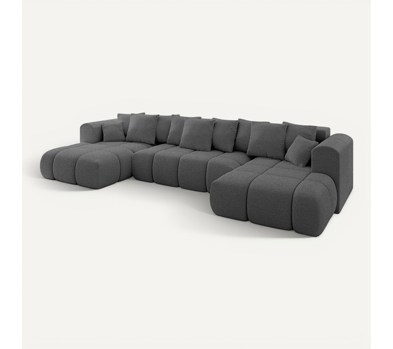 Canapé D'angle Convertible Cloud-u-v1 405x185x90 Angle Panoramique En Bouclette - Gris