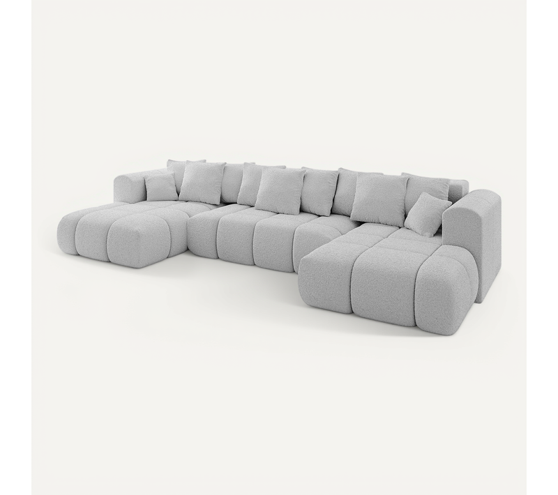 Canapé D'angle Convertible Cloud-u-v1 405x185x90 Angle Panoramique En Bouclette - Gris Clair