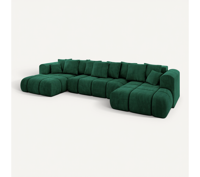 Canapé D'angle Convertible Cloud-u-v1 405x185x90  Angle Panoramique En Velours - Vert