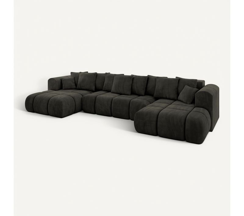 Canapé D'angle Convertible Cloud-u-v1 405x185x90  Angle Panoramique En Velours - Noir