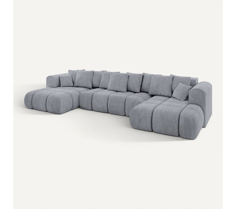 Canapé D'angle Convertible Cloud-u-v1 405x185x90 Angle Panoramique En Velours - Gris