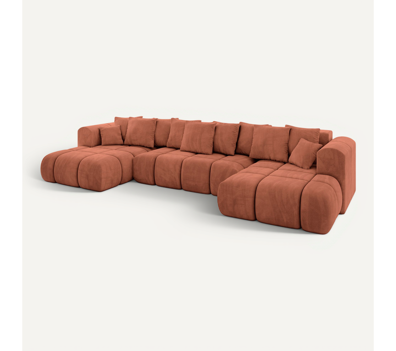 Canapé D'angle Convertible Cloud-u-v1 405x185x90  Angle Panoramique En Velours - Apricot