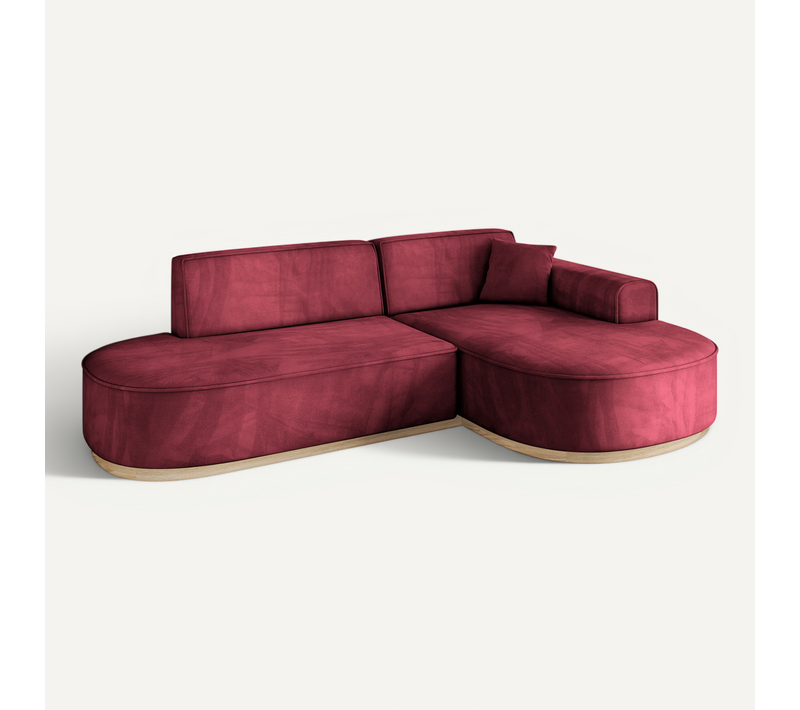 Canapé D'angle Mari-l1-v1 243x171x83 Angle Droit En Velours - Rouge Bordeaux