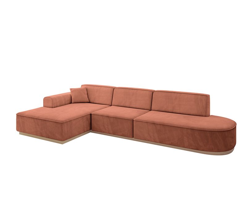 Canapé D'angle Irea-l2 327x165x80  Angle Gauche En Velours  -  Apricot