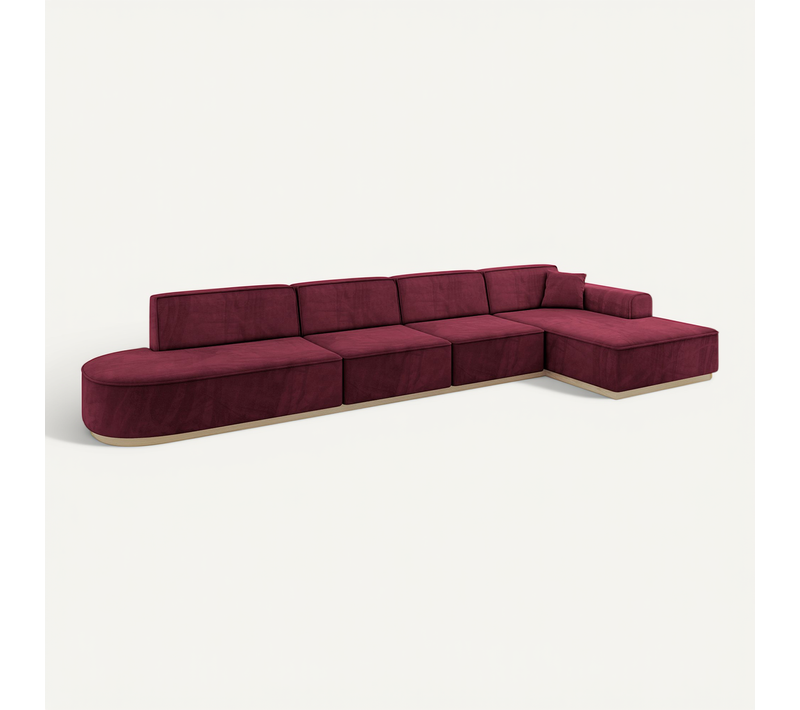 Canapé D'angle Irea-l3 412x165x80  Angle Droit En Velours  -  Rouge Bordeaux