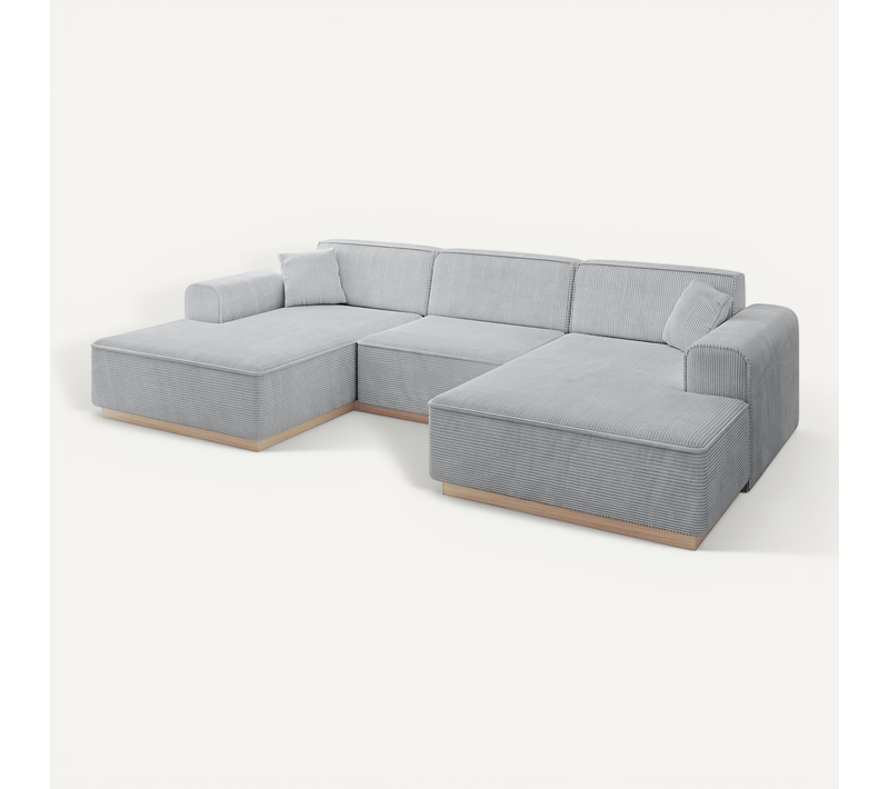 Canapé D'angle Irea-u1 301x165x80 Panoramique En Tissu - Gris