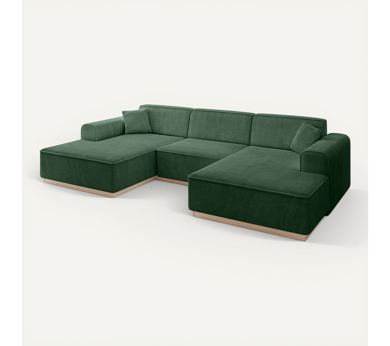 Canapé D'angle Irea-u1 301x165x80 Panoramique En Tissu - Vert