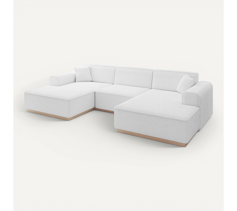 Canapé D'angle Irea-u1 301x165x80 Panoramique En Tissu - Blanc