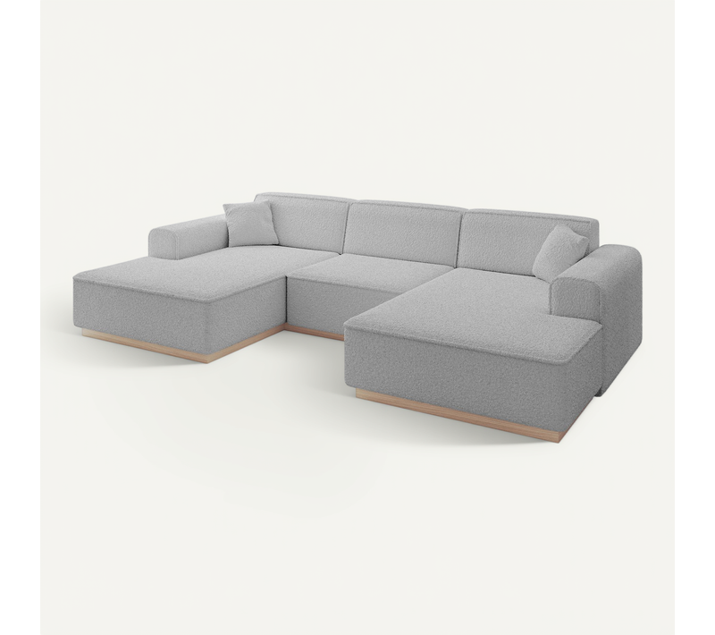 Canapé D'angle Irea-u1 301x165x80 Panoramique En Tissu - Gris Clair