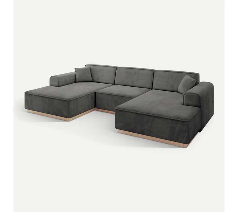 Canapé D'angle Irea-u1 301x165x80 Panoramique En Velours - Gris Foncé